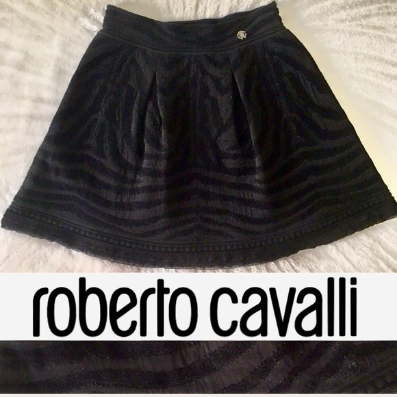 Roberto Cavalli zebra animal print A-line black mini skirt US 6 Italian 42 Small - Picture 1 of 13